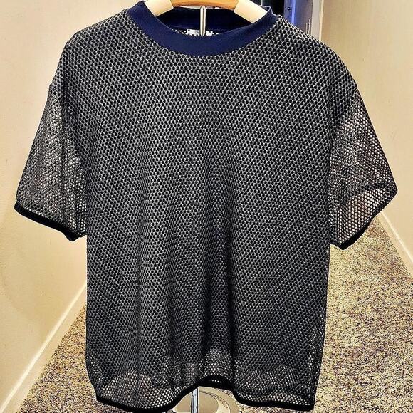 Wolford Mesh overlay t shirt Blue Gold Size arge Used Excellent Condition - Picture 2 of 7